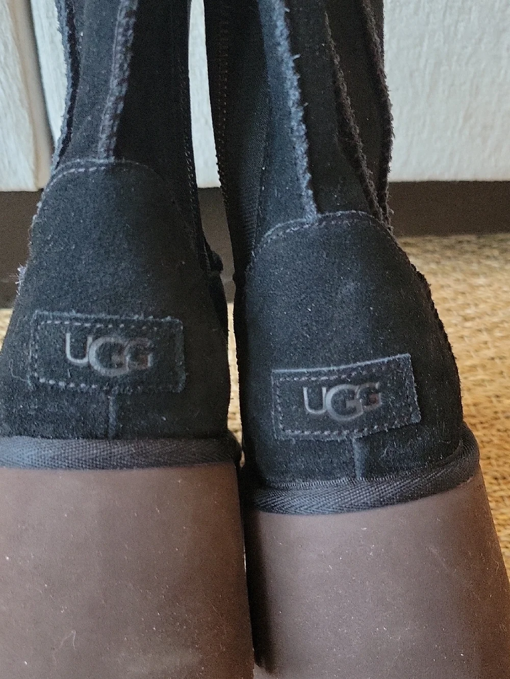 UGG Classic Twin Seam New heights Women's Boots Black suede with platform sole 8